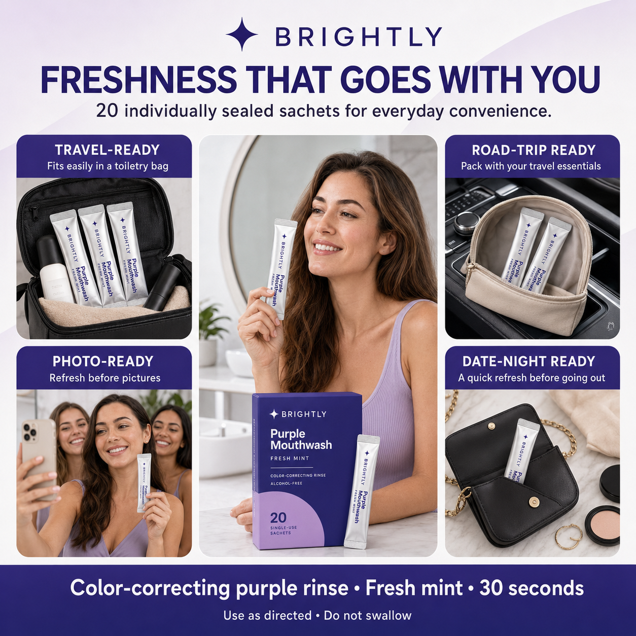 Brightly Purple Mouthwash Sachets